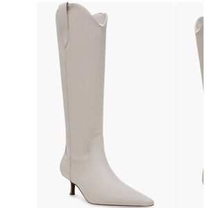 STEVEN NEW YORK Size 7.5‎ Cream Pointed Kitten Heel Western Boots Britt NEW $89